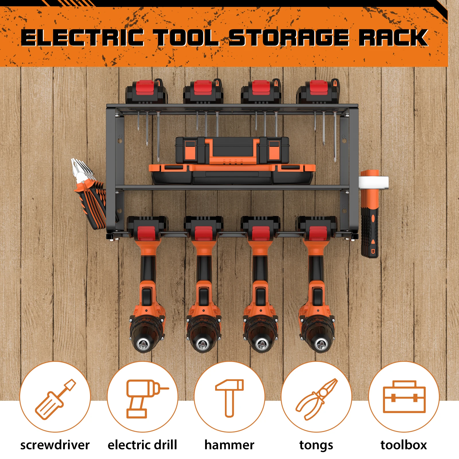 DayPlus 3-Tier Power Tool Storage, Heavy Duty Metal Tools Shelf Organizer Rack for 4 Drill Tools, Toolbox, Screwdrivers, Pliers thumbnail 2