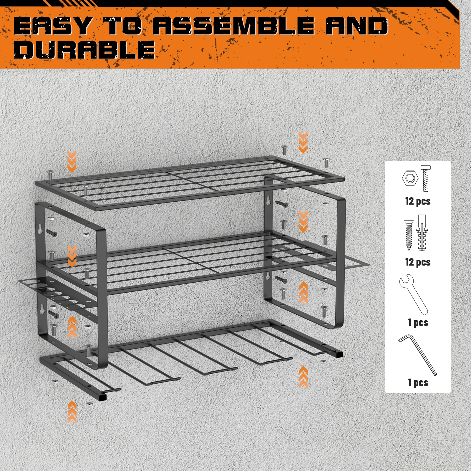 DayPlus 3-Tier Power Tool Storage, Heavy Duty Metal Tools Shelf Organizer Rack for 4 Drill Tools, Toolbox, Screwdrivers, Pliers thumbnail 4