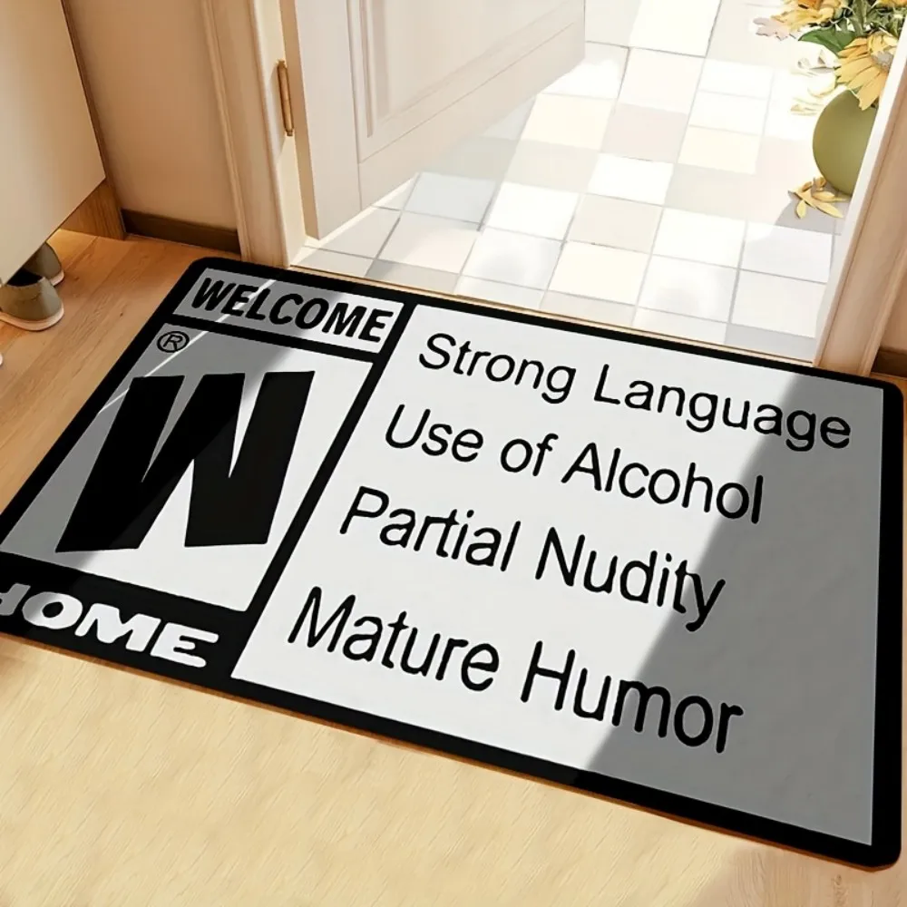 VIKAMA Game Rating Humor Rug Black & White W-Grade “WELCOME HOME” Design Non-Slip Absorbent Creative Doormat Home Decor