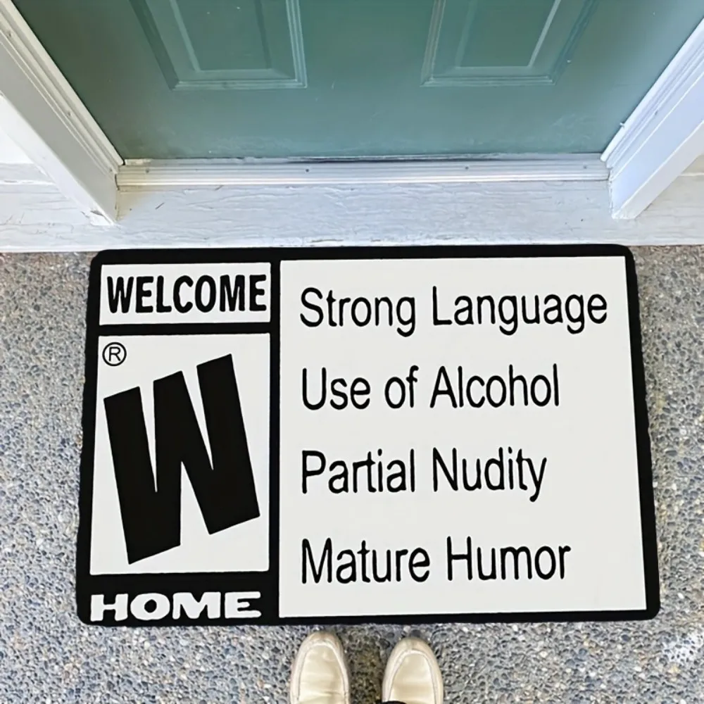 VIKAMA Game Rating Humor Rug Black & White W-Grade “WELCOME HOME” Design Non-Slip Absorbent Creative Doormat Home Decor thumbnail 4
