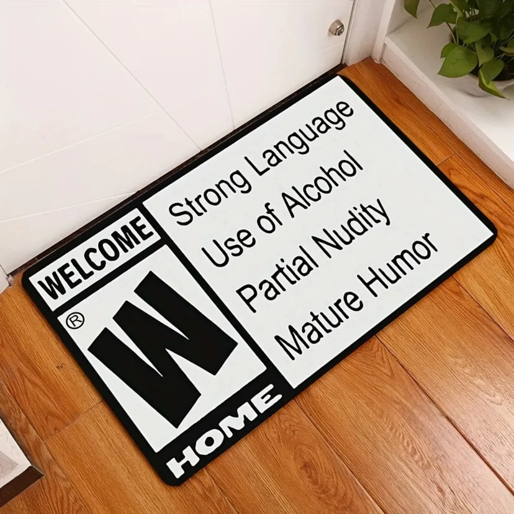 VIKAMA Game Rating Humor Rug Black & White W-Grade “WELCOME HOME” Design Non-Slip Absorbent Creative Doormat Home Decor thumbnail 2