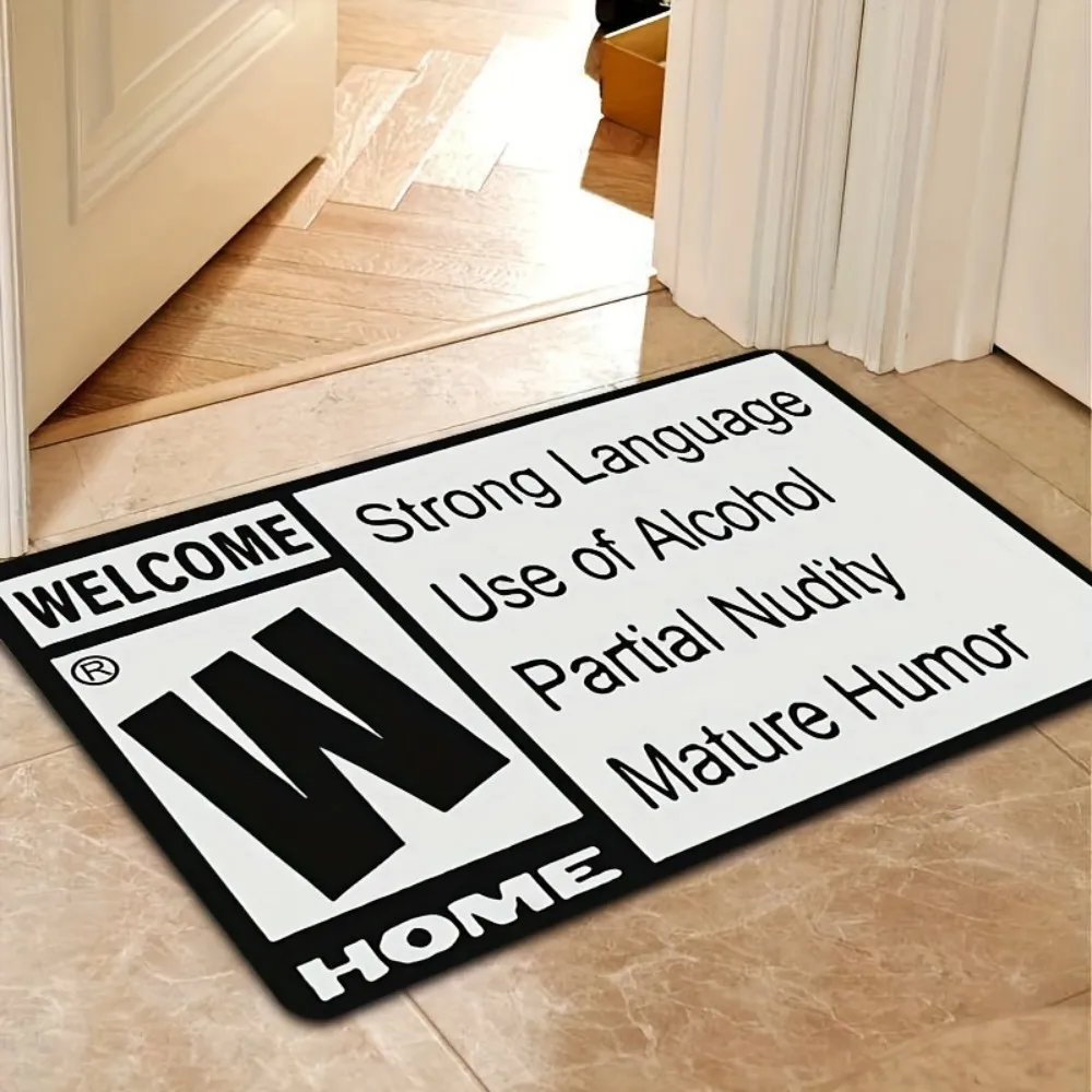 VIKAMA Game Rating Humor Rug Black & White W-Grade “WELCOME HOME” Design Non-Slip Absorbent Creative Doormat Home Decor thumbnail 3