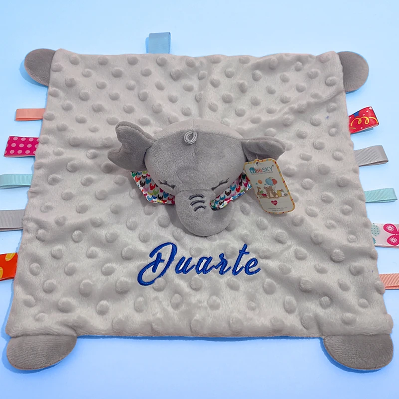 Personalised Baby Elephant Security Blanket Organic Cotton Comforter with Silicone Teether Infant Shower Gift thumbnail 2