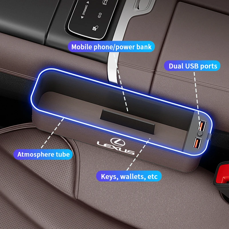 Lexus F Sport ES200 ES260 ES300 RX300 LS500h GS300 IS300 CT200h LX570 GX Car USB Charging Multifunction Seat Crevice Storage Box thumbnail 5