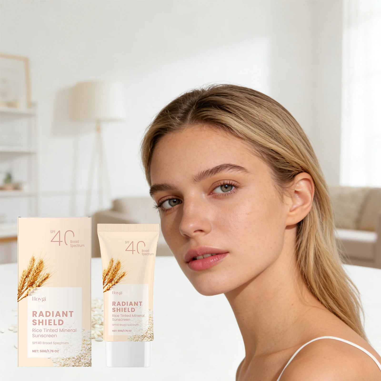 Spf40 Rice Tinted Mineral Sunscreen Ultraviolet Sun Protection Antioxidant Moisturizing Repair Sunburn Refreshing Face Skin Care thumbnail 3