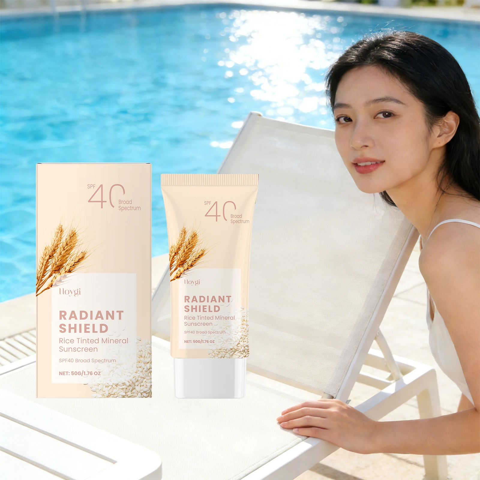 Spf40 Rice Tinted Mineral Sunscreen Ultraviolet Sun Protection Antioxidant Moisturizing Repair Sunburn Refreshing Face Skin Care thumbnail 2
