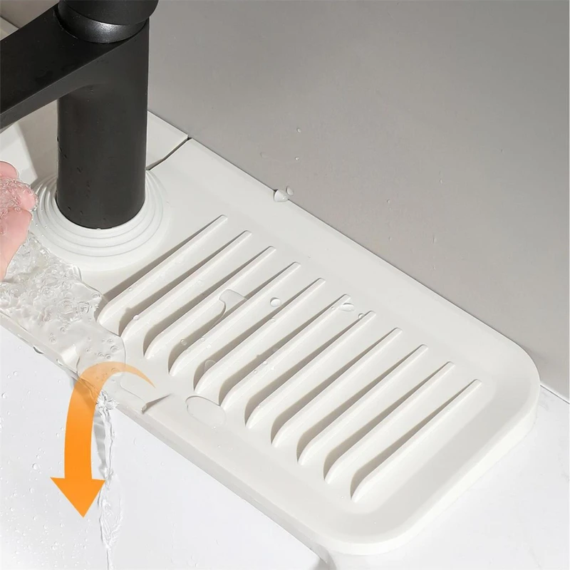 1pc Silicone Kitchen Sink Pad, Modern Beige Anti-slip Splash Prevention Faucet Absorbent Pad For Kitchen thumbnail 2
