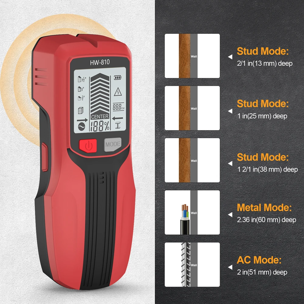 6 in 1 Smart Stud Finder Wall Scanner Electric Wall Scanner Sensor Studs Detector for Wood Magnetic Metal AC Wire Finding thumbnail 5