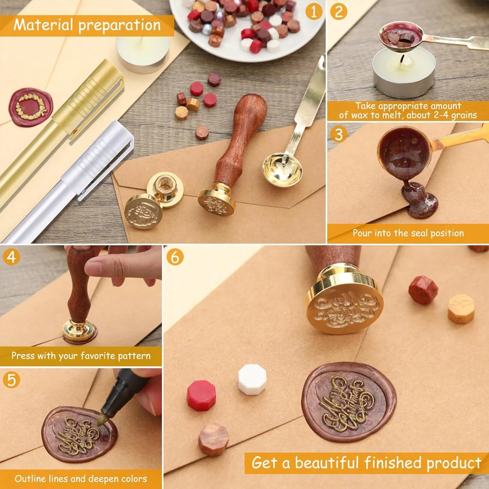 Custom Brass Wax Seal Stamp Personalized LOGO 25/30/40/50mm Round/Square Wax Sealing Head For Wedding Invitation Card Decor Seal thumbnail 3