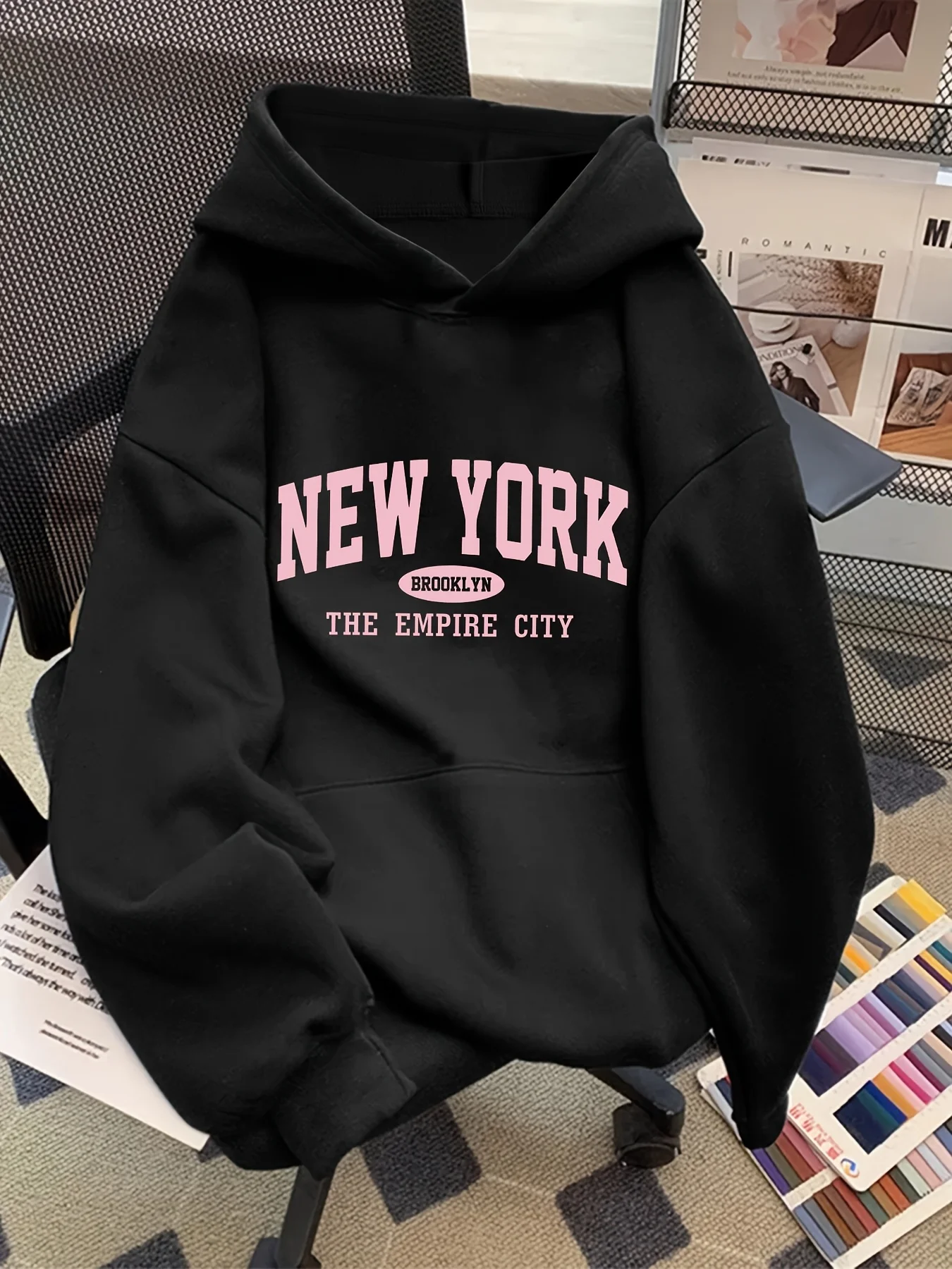 Women Loose Letter Pattern Fashion Hoodie Casual Style Geometric pattern Hooded Collar Casual Long Sleeve Pullover with Pockets thumbnail 2