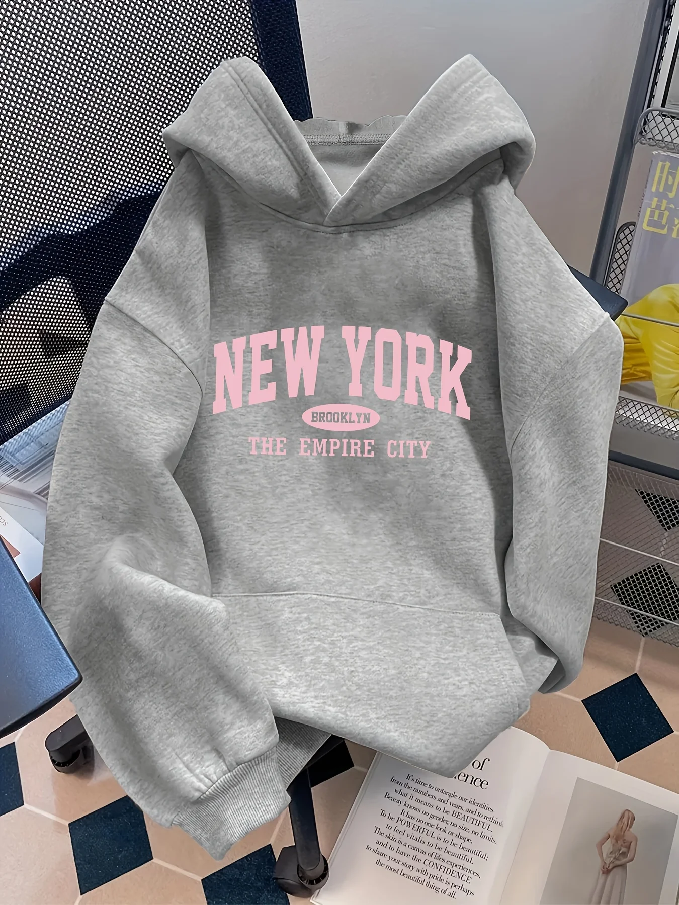 Women Loose Letter Pattern Fashion Hoodie Casual Style Geometric pattern Hooded Collar Casual Long Sleeve Pullover with Pockets thumbnail 6