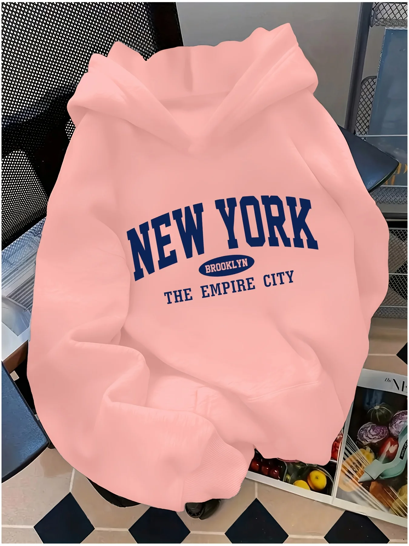 Women Loose Letter Pattern Fashion Hoodie Casual Style Geometric pattern Hooded Collar Casual Long Sleeve Pullover with Pockets thumbnail 5