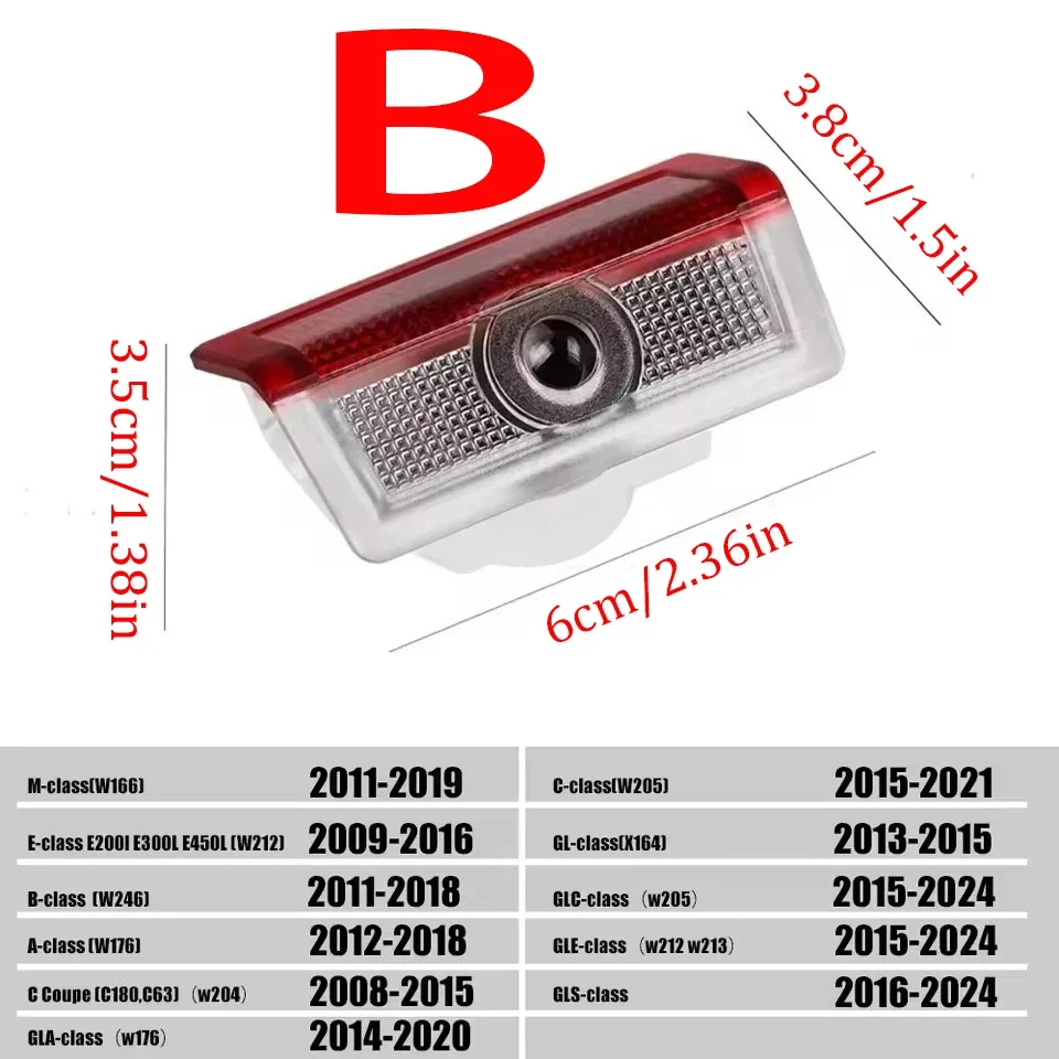 2Pc LED Car Styling Welcome Door Lights Emblem Accessory For Mercedes Benz AMG W205 C300 W203 W206 W108 W124 W126 W140 W168 W169 thumbnail 2