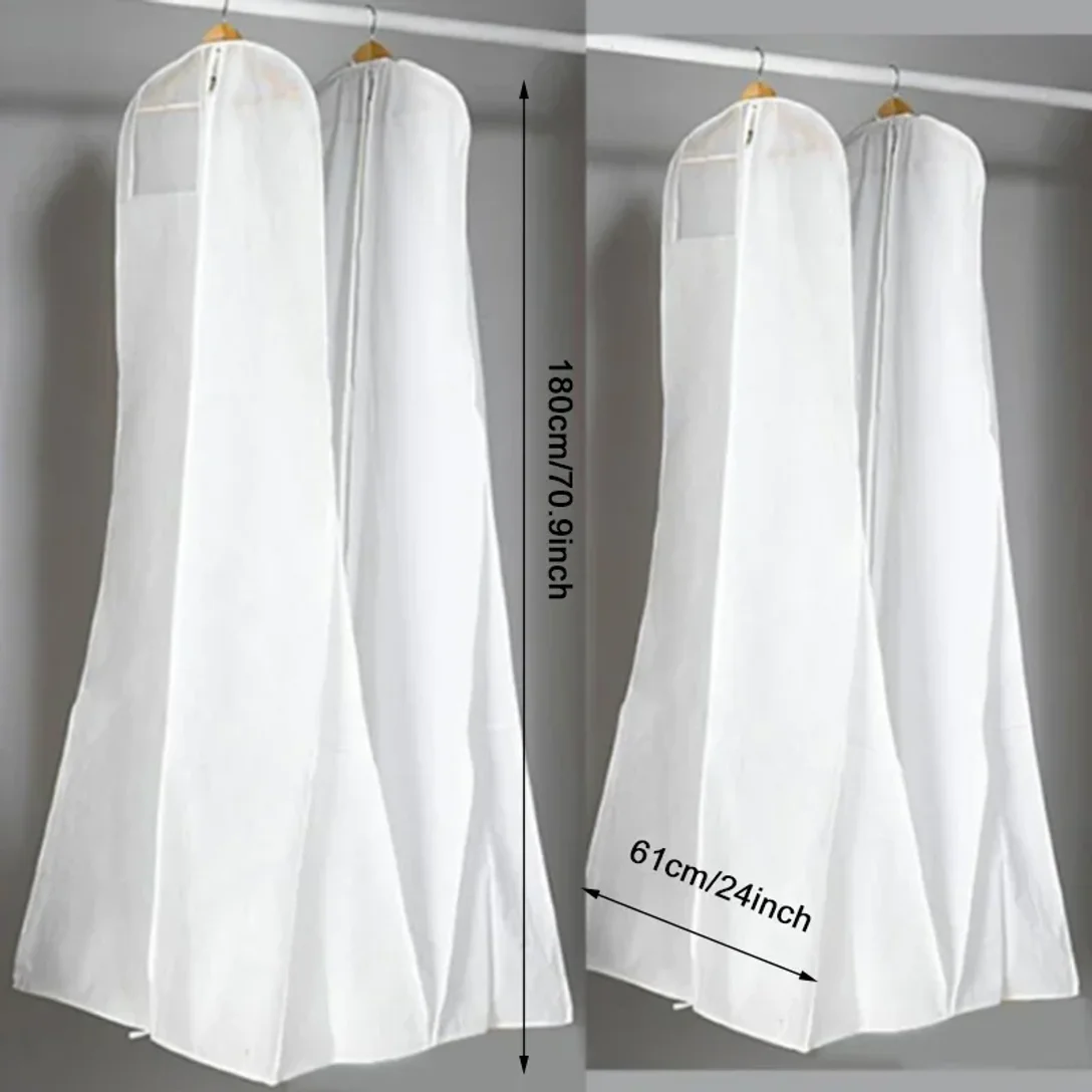 Long Wedding Dress Dust Cover - Satin Bridal Garment Storage Bag for Evening Gowns thumbnail 2