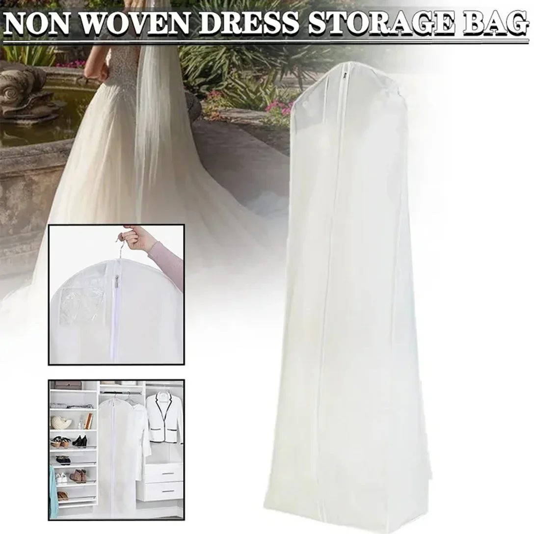 Long Wedding Dress Dust Cover - Satin Bridal Garment Storage Bag for Evening Gowns thumbnail 4