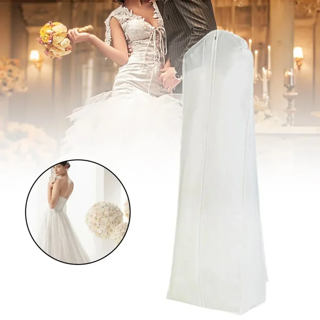 Long Wedding Dress Dust Cover - Satin Bridal Garment Storage Bag for Evening Gowns thumbnail 3