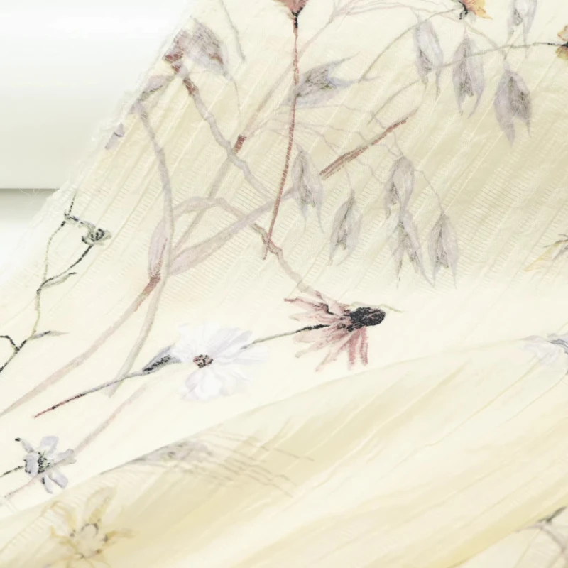 Faint Yellow Blossom Print Semi Sheer Fabric Curtains Hanfu Skirt Cheongsam Dressmaking Handmade DIY Material Designer Textile thumbnail 2