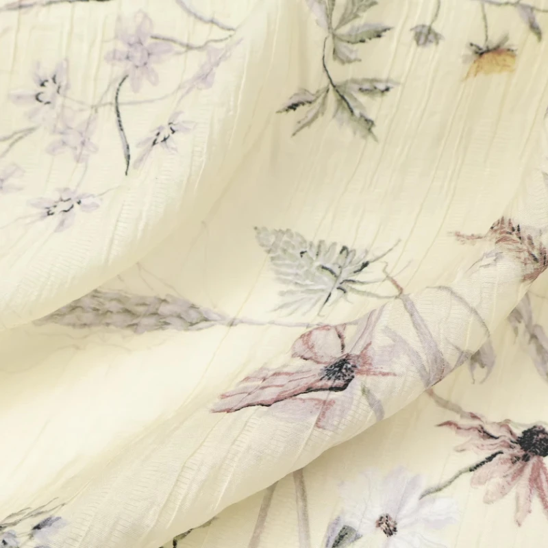 Faint Yellow Blossom Print Semi Sheer Fabric Curtains Hanfu Skirt Cheongsam Dressmaking Handmade DIY Material Designer Textile thumbnail 3