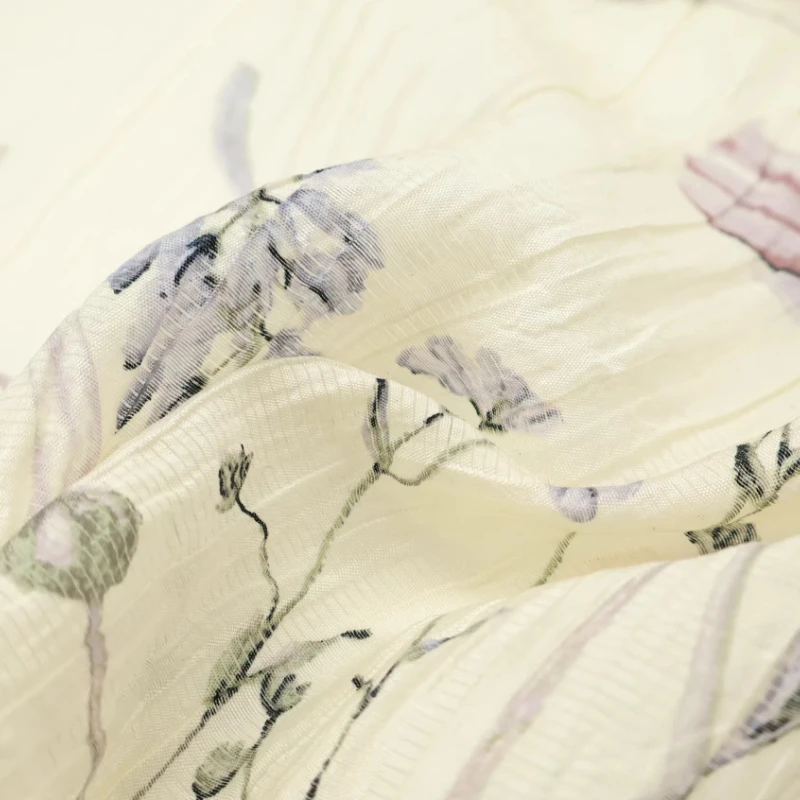 Faint Yellow Blossom Print Semi Sheer Fabric Curtains Hanfu Skirt Cheongsam Dressmaking Handmade DIY Material Designer Textile thumbnail 5
