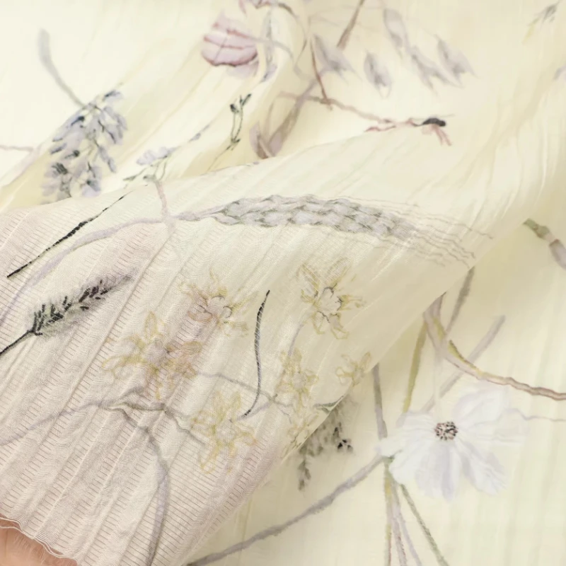 Faint Yellow Blossom Print Semi Sheer Fabric Curtains Hanfu Skirt Cheongsam Dressmaking Handmade DIY Material Designer Textile thumbnail 4
