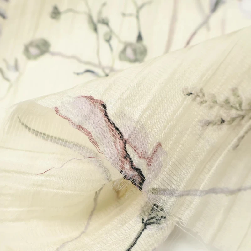 Faint Yellow Blossom Print Semi Sheer Fabric Curtains Hanfu Skirt Cheongsam Dressmaking Handmade DIY Material Designer Textile thumbnail 6