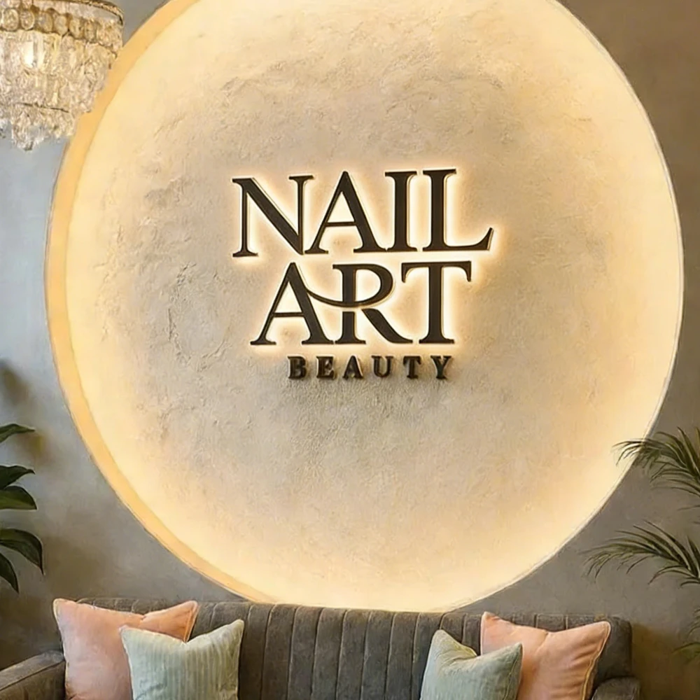 Custom LED 3D Metal Letter Sign for Nail Salon Backlit/Front Lit/Halo Illuminated Wall Logo Decor, Commercial Indoor Outdoor Use thumbnail 3