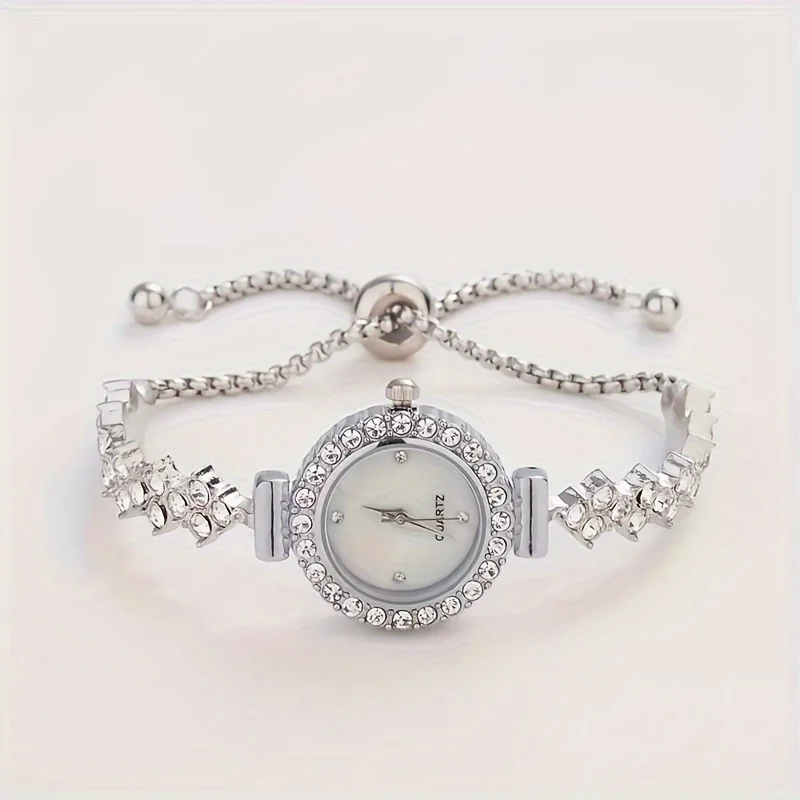 1 piece of elegant women's quartz watch, paired with luxurious rhinestone embellishment - gold simulated bracelet thumbnail 5