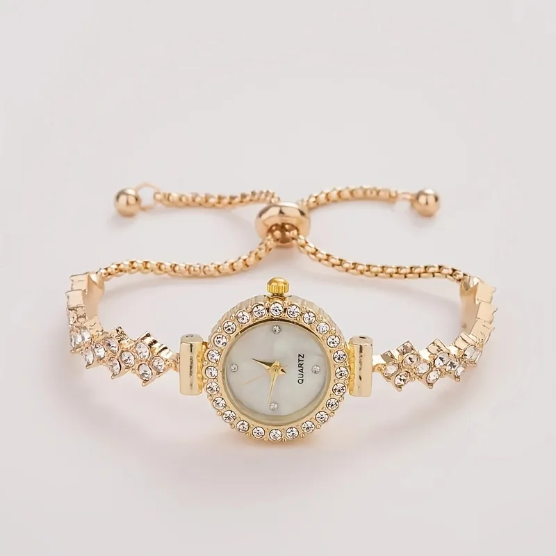 1 piece of elegant women's quartz watch, paired with luxurious rhinestone embellishment - gold simulated bracelet thumbnail 3