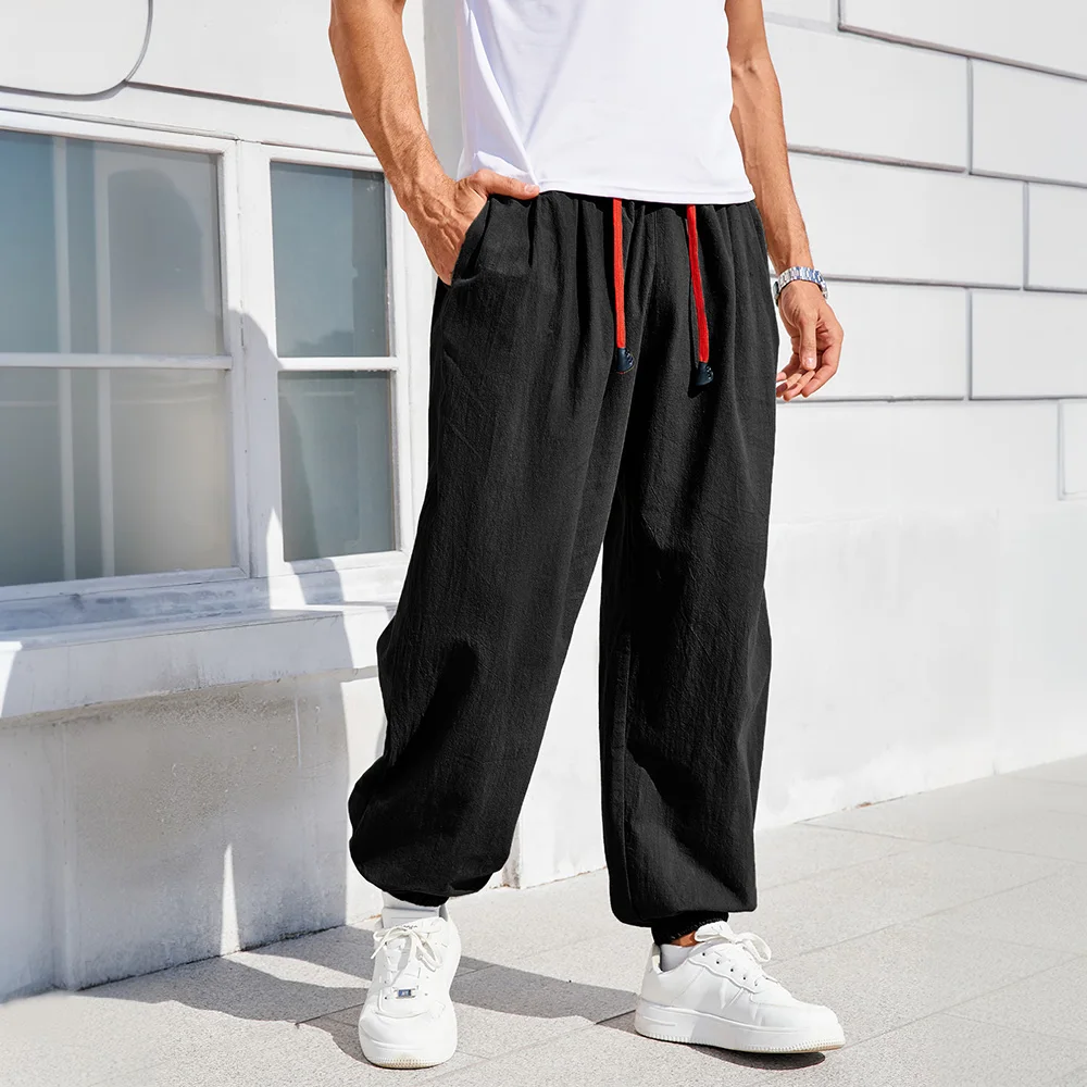 Men's Harem Pants Loose Fit Chinese Style Cotton Linen Solid Color Cozy Sweatpants Joggers High Quality Male Casual Trousers thumbnail 3