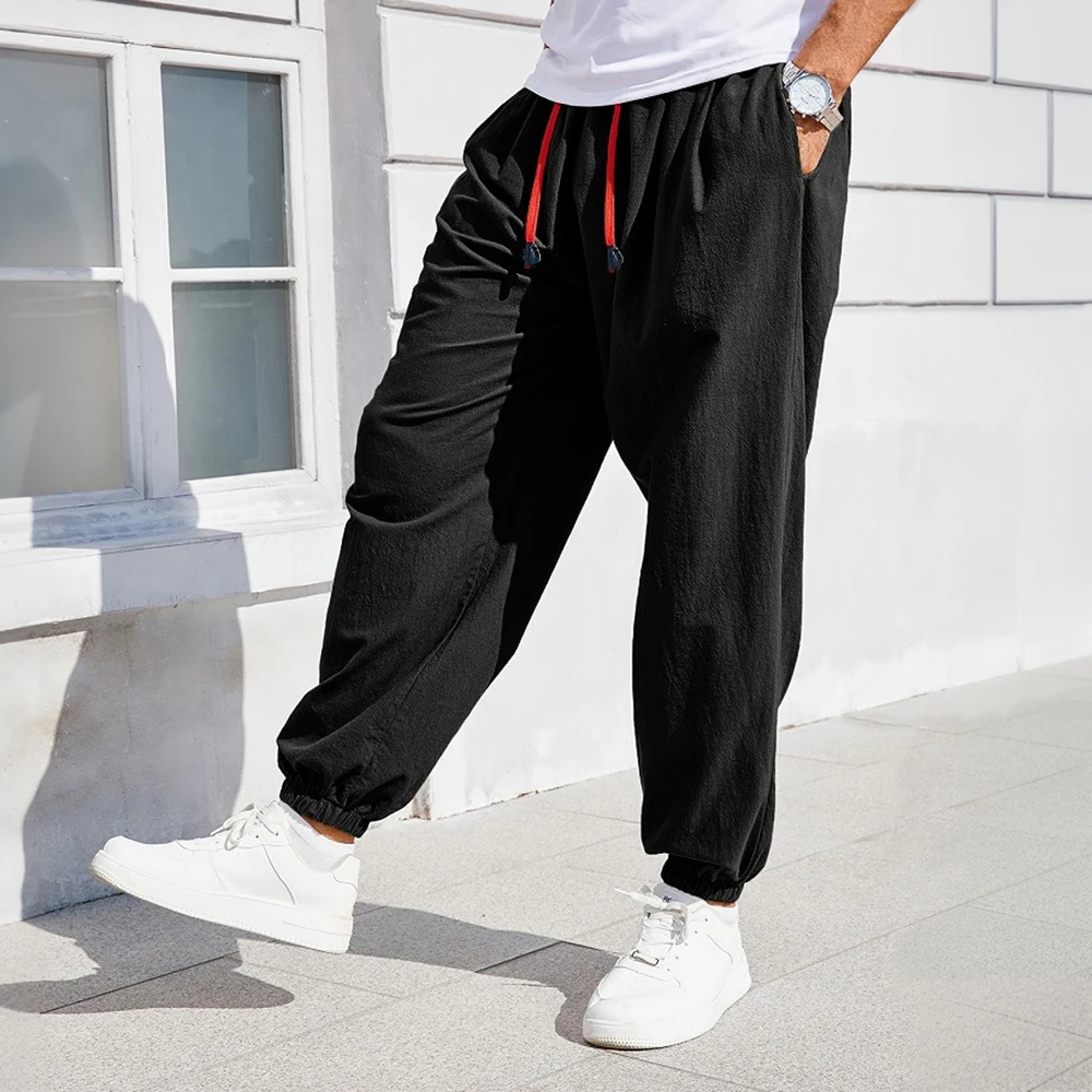 Men's Harem Pants Loose Fit Chinese Style Cotton Linen Solid Color Cozy Sweatpants Joggers High Quality Male Casual Trousers thumbnail 4