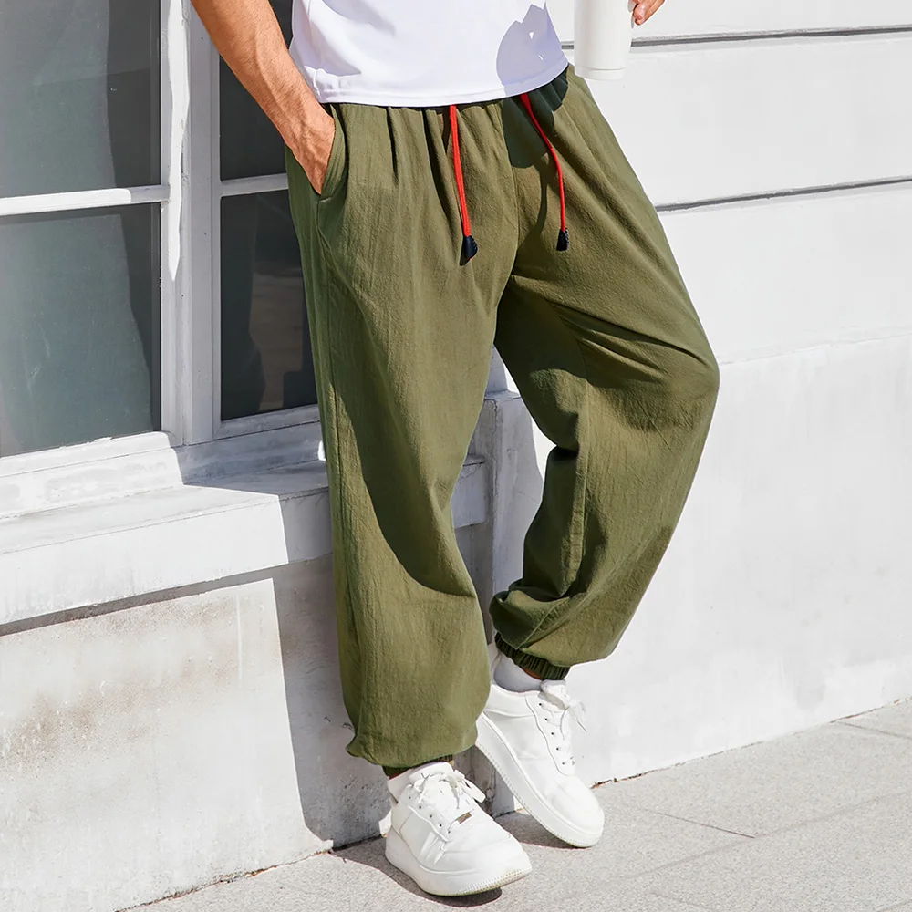Men's Harem Pants Loose Fit Chinese Style Cotton Linen Solid Color Cozy Sweatpants Joggers High Quality Male Casual Trousers thumbnail 5