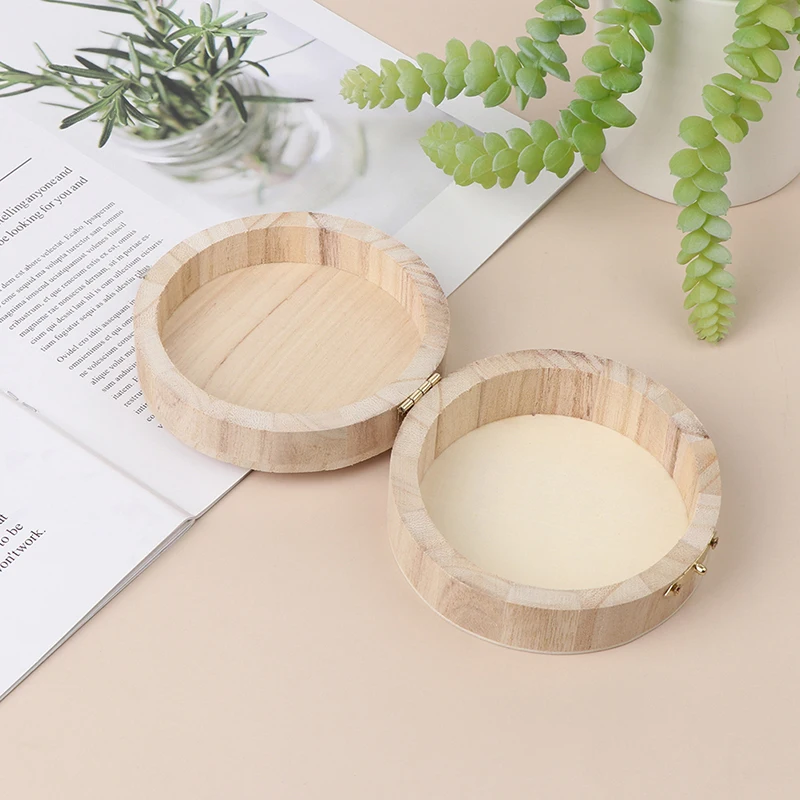 1PCS Vintage Round Wooden Jewelry Box Organizer Lid Lock Storage Case Retro Jewelry Box Craft Mud Base thumbnail 5