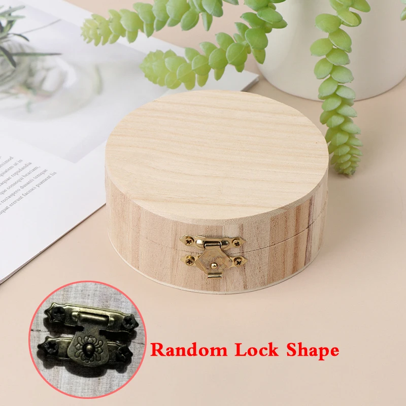 1PCS Vintage Round Wooden Jewelry Box Organizer Lid Lock Storage Case Retro Jewelry Box Craft Mud Base thumbnail 4