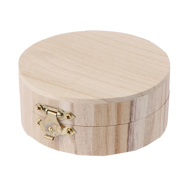 1PCS Vintage Round Wooden Jewelry Box Organizer Lid Lock Storage Case Retro Jewelry Box Craft Mud Base