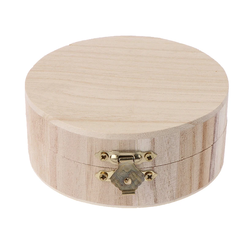 1PCS Vintage Round Wooden Jewelry Box Organizer Lid Lock Storage Case Retro Jewelry Box Craft Mud Base thumbnail 2