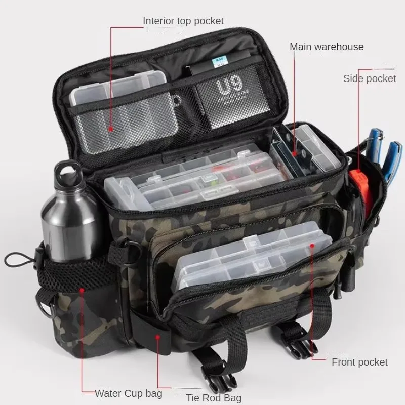 Fishing Gear Bag Waterproof Oxford Cloth Large Capacity Multi-Pocket Portable Fishing Accessories Organizer Waist Shoulder Pouch