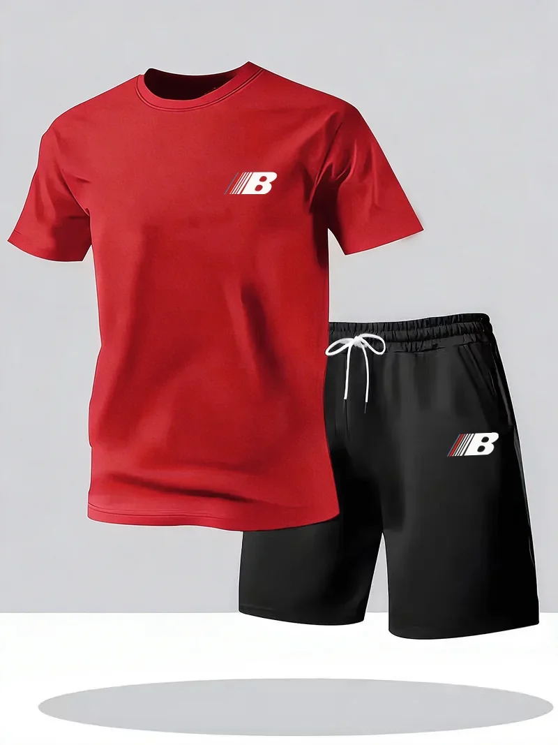 Sports Style Men's Summer Breathable Sportswear Short Sleeved T-shirt+shorts, Lightweight and Comfortable Casual 2-piece Set thumbnail 5