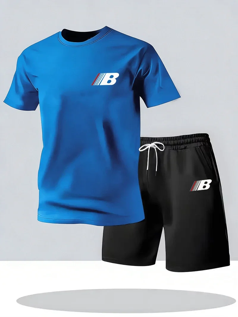 Sports Style Men's Summer Breathable Sportswear Short Sleeved T-shirt+shorts, Lightweight and Comfortable Casual 2-piece Set thumbnail 6