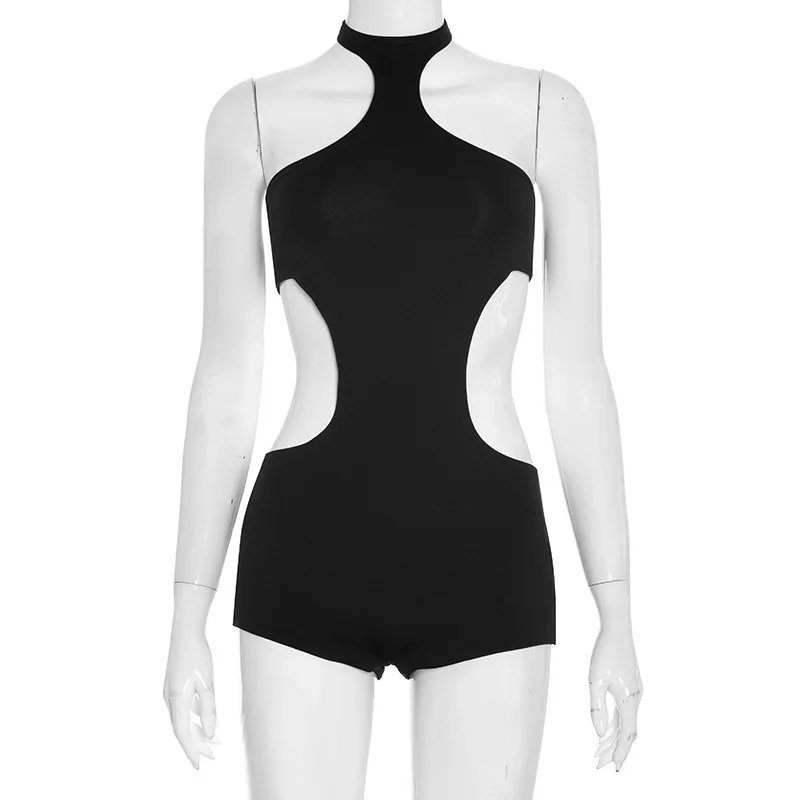 Sleeveless Cutout Romper Women Brown Halter Neck Y2K Sexy Bodycon Short Jumpsuit 2026 thumbnail 2
