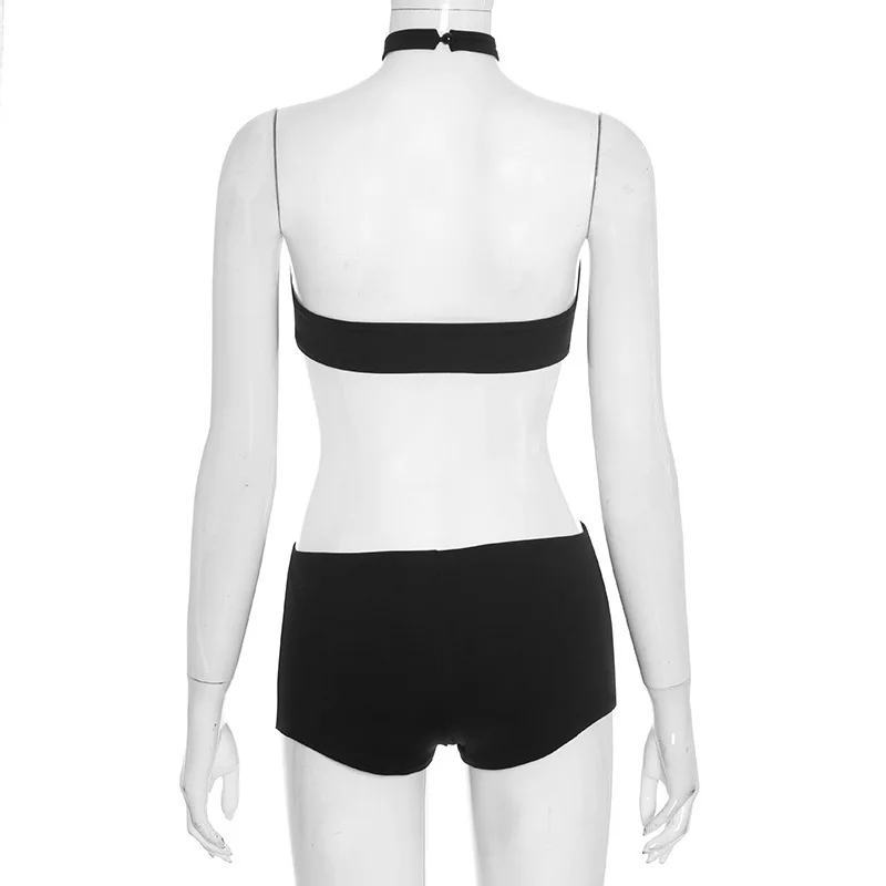 Sleeveless Cutout Romper Women Brown Halter Neck Y2K Sexy Bodycon Short Jumpsuit 2026 thumbnail 3