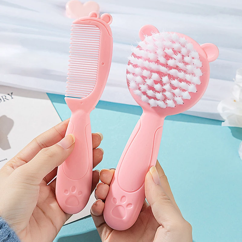 2 Pcs/Set Cute Kids Baby Small Hair Brush And Comb Set For Newborns & Toddlers Baby Brush Soft Bristles Baby Hair Care Gift thumbnail 3