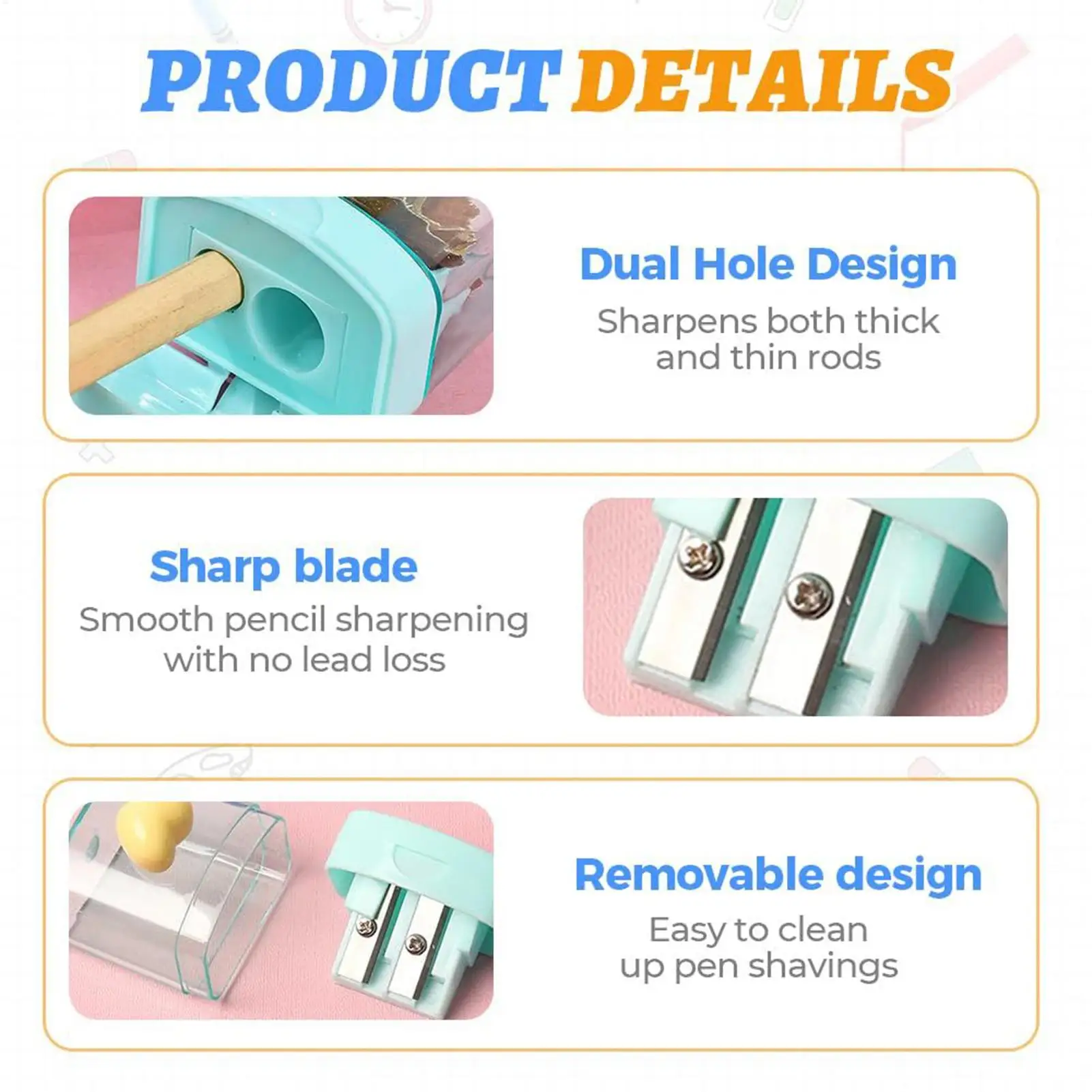 Cartoon Pencil Sharpener Double Hole Pencil Cutter Tool Pencil Sharpening Tool Student Stationery Simple School Office Supplies thumbnail 6