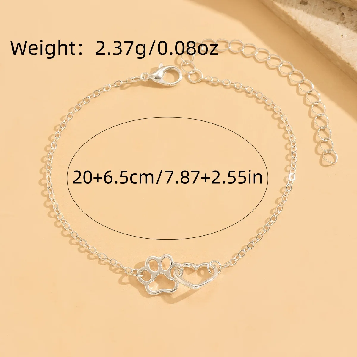 925 sterling silver women's ankle bracelet with double-layer cat claw and heart-shaped charms, Bohemian-style vacation jewelry thumbnail 4