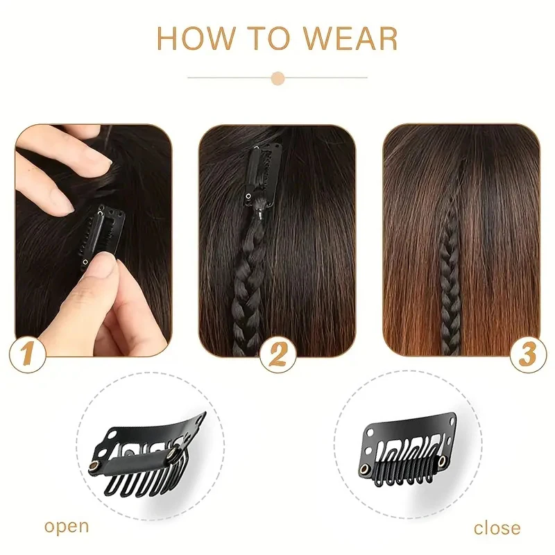 6pcs Synthetic Long Straight Box Braid Hair Extension Clip in Ponytail High-Temperature Fiber Hairpiece for Women Accessories thumbnail 5