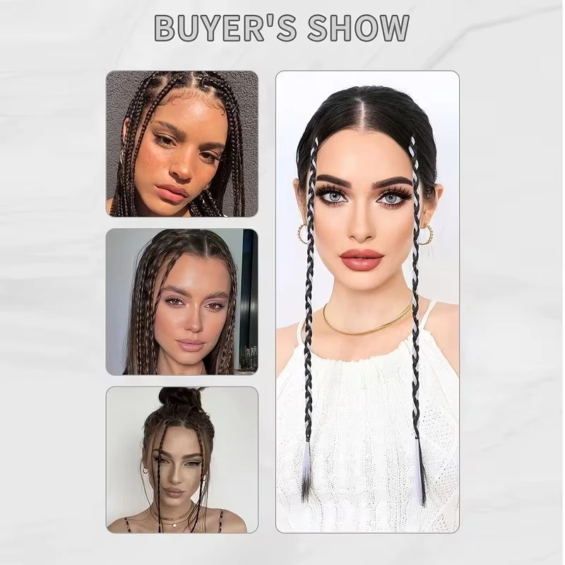 6pcs Synthetic Long Straight Box Braid Hair Extension Clip in Ponytail High-Temperature Fiber Hairpiece for Women Accessories thumbnail 6