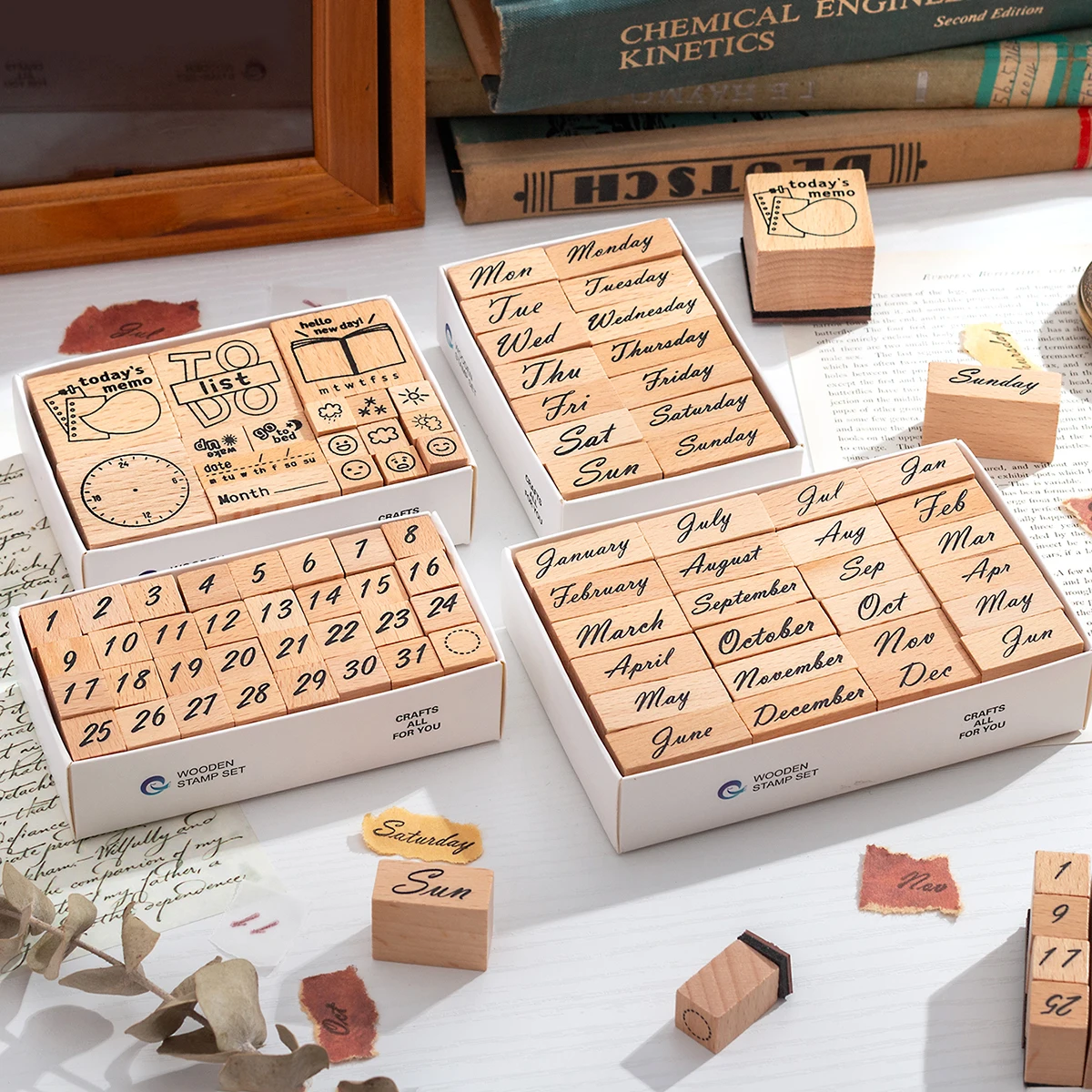 Number Week Month Wooden Stamp Set For Scrapbooking Decoration Diy Craft Rubber Stationery Plann Time Wood Stamps