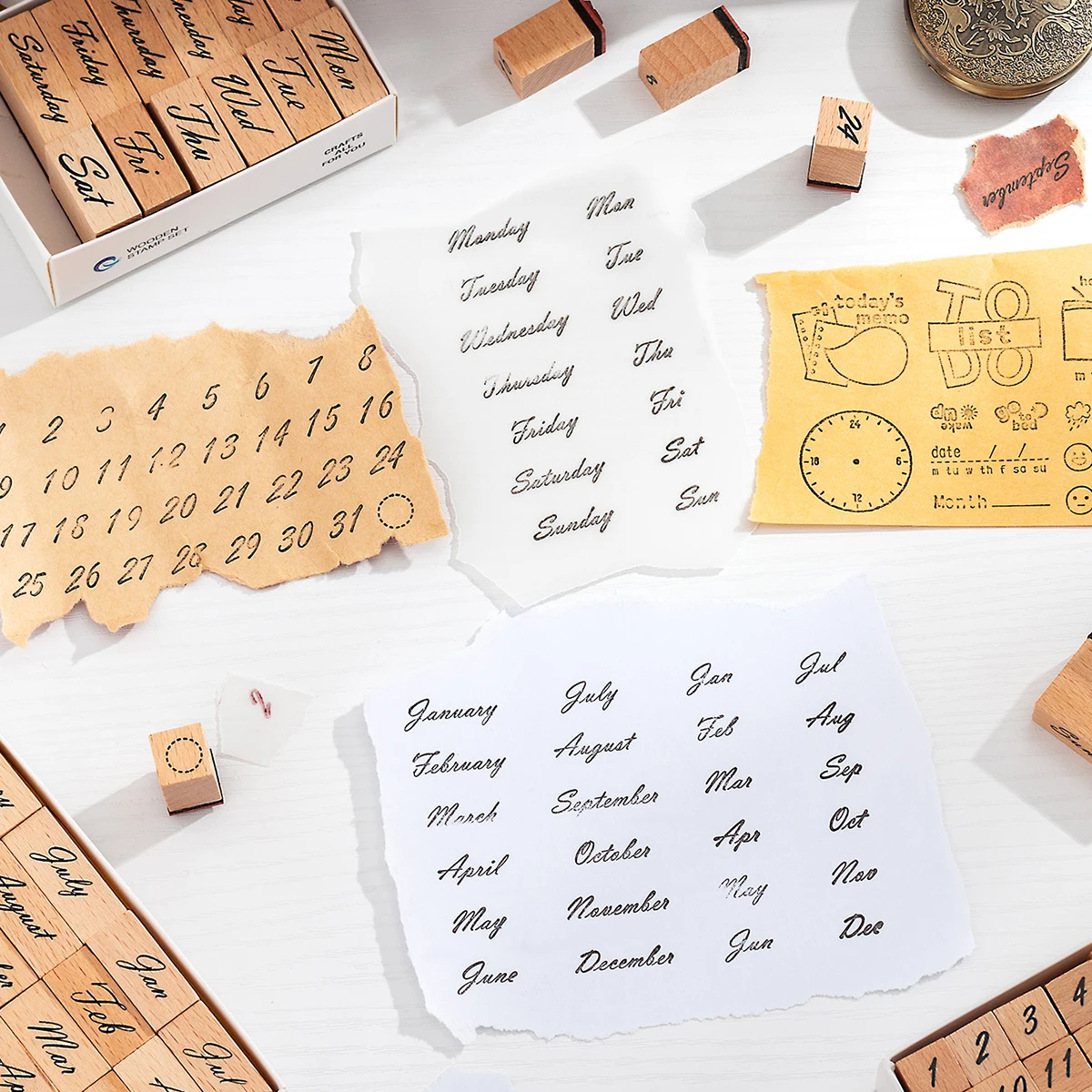 Number Week Month Wooden Stamp Set For Scrapbooking Decoration Diy Craft Rubber Stationery Plann Time Wood Stamps thumbnail 6