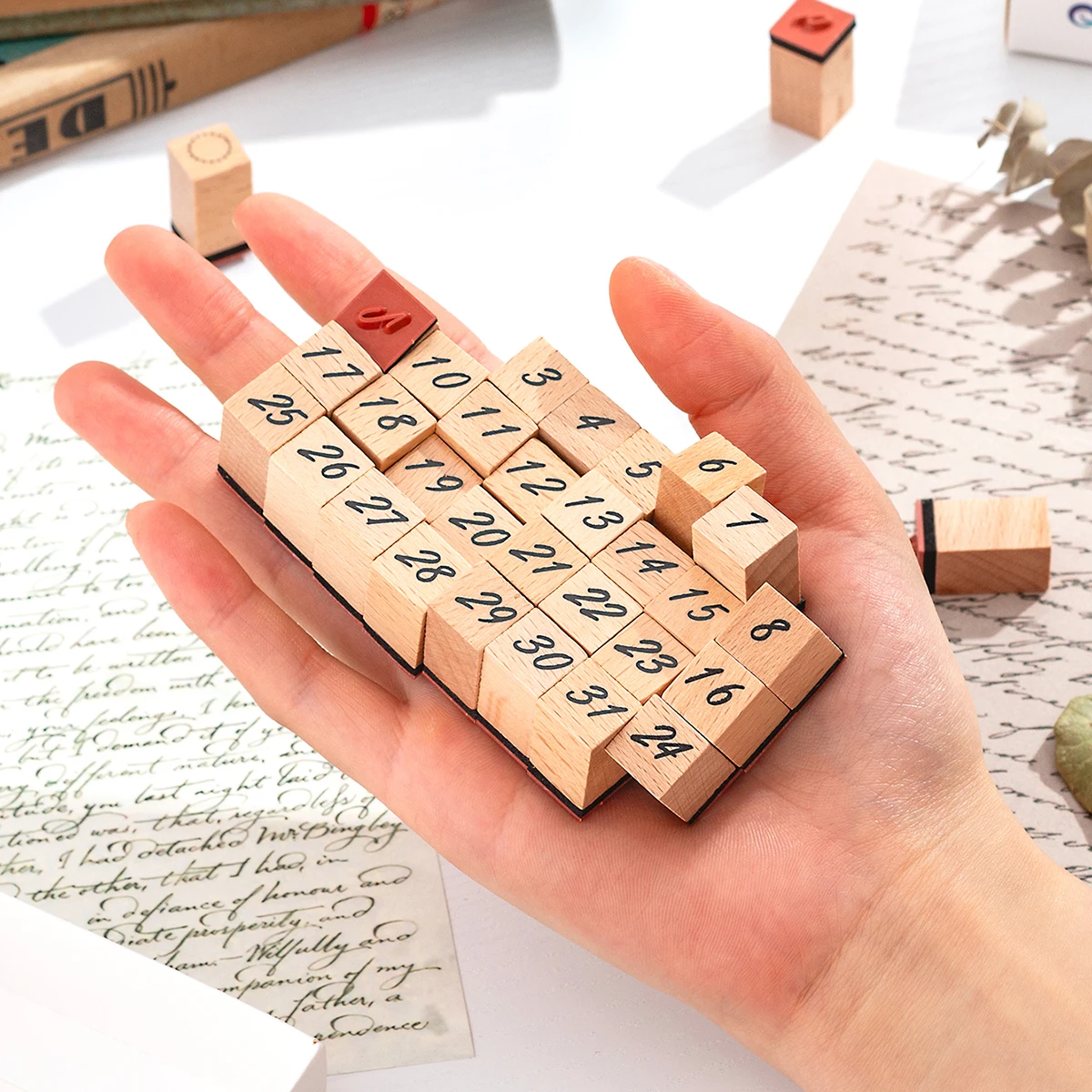 Number Week Month Wooden Stamp Set For Scrapbooking Decoration Diy Craft Rubber Stationery Plann Time Wood Stamps thumbnail 4