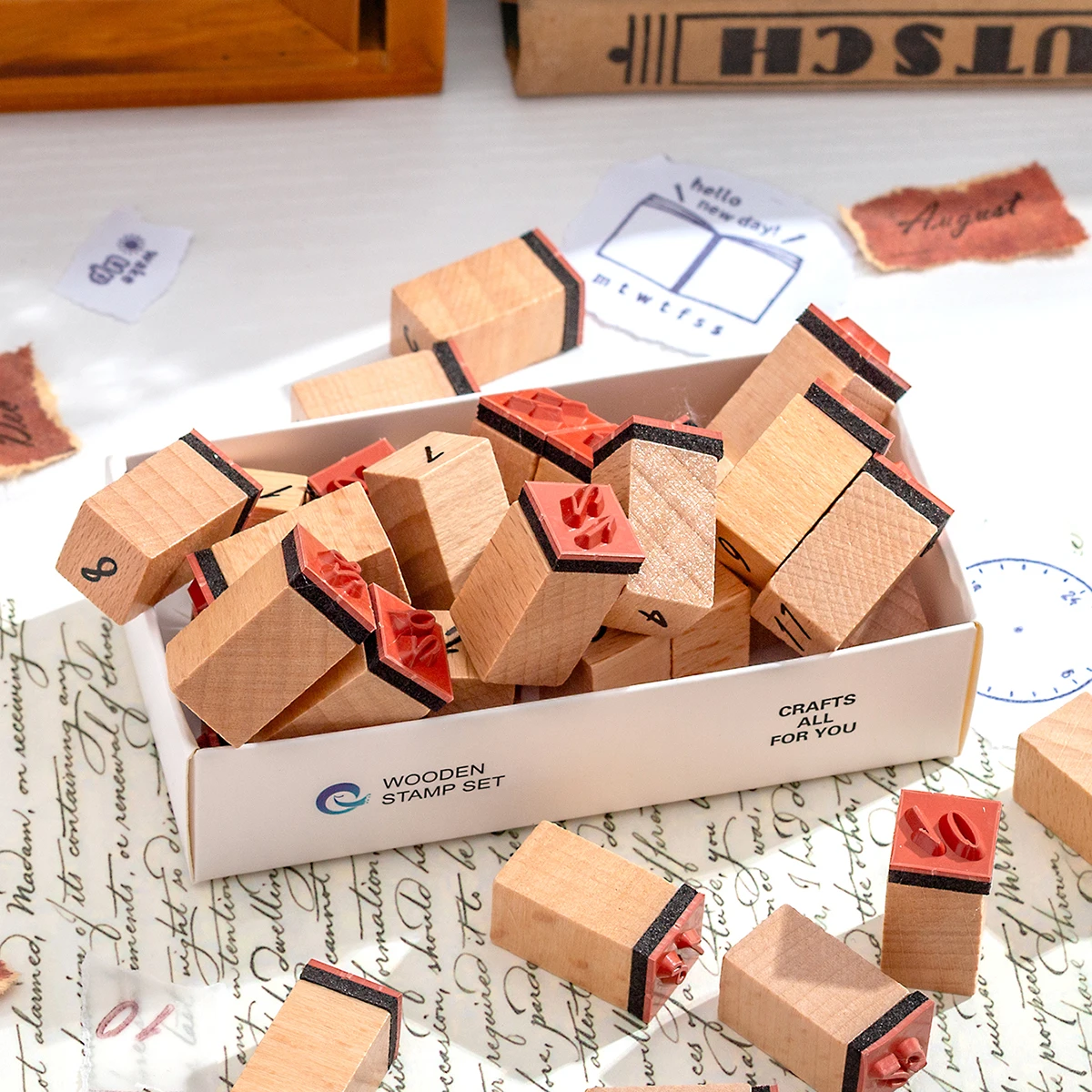Number Week Month Wooden Stamp Set For Scrapbooking Decoration Diy Craft Rubber Stationery Plann Time Wood Stamps thumbnail 5