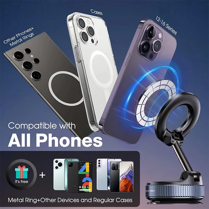 Vacuum Magnet Bracket Upgraded Version Multi-angles Adjustment Strong Magnetic Suck Design Foldable Car Navigation Phone Holder thumbnail 5